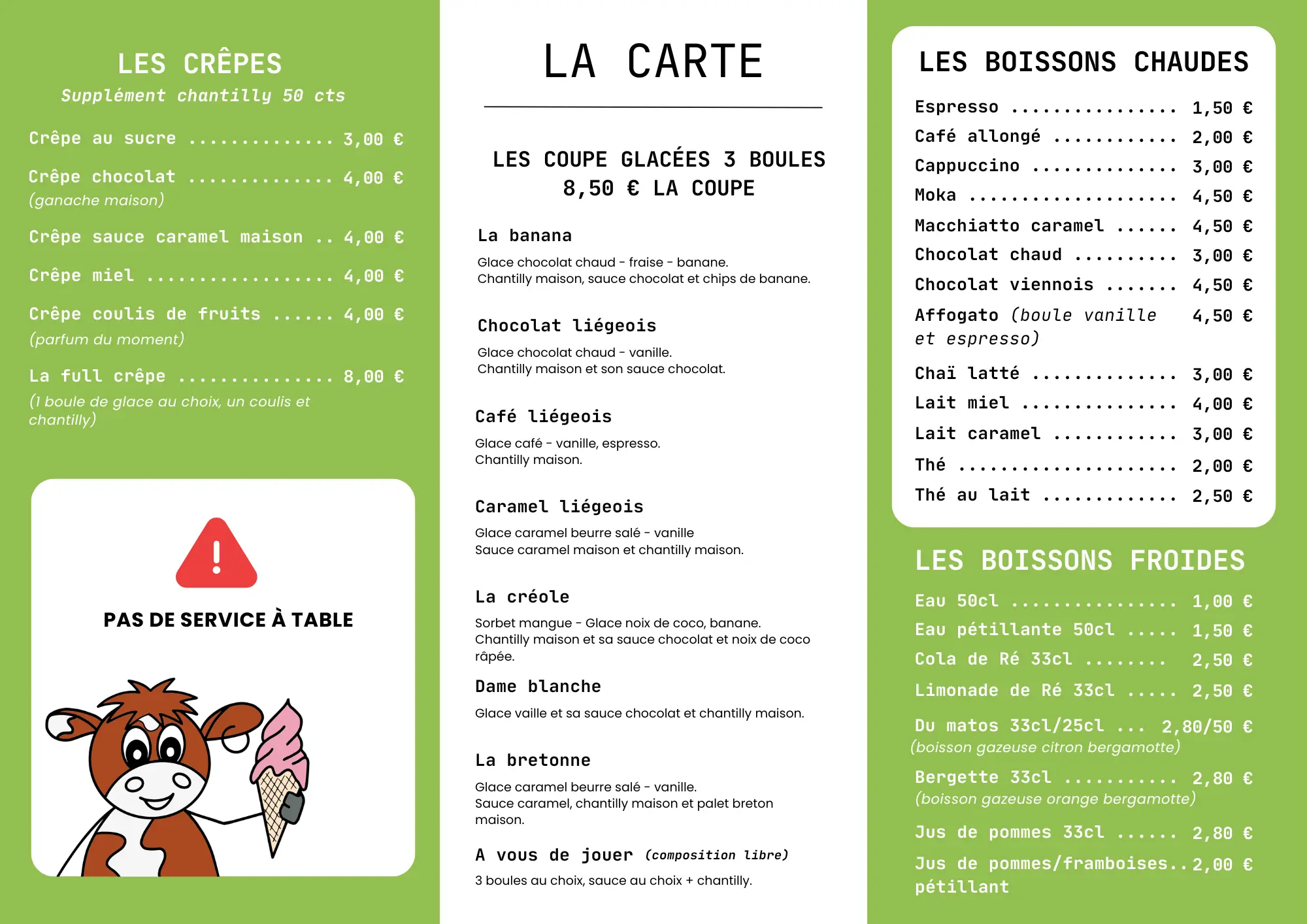 La carte disponible en magasin
